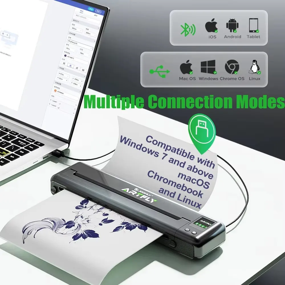 JCONLY Artfly طابعة استنسل الوشم اللاسلكية طابعة حرارية 2500MAH آلة نقل الوشم اللاسلكية مع توصيل بلوتوث