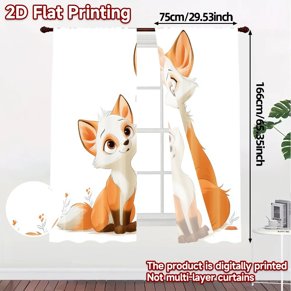 2pcs, 2D FLAT PRINTING Curtains (Without Rod) Fox Bonding Popular Curtain Polyester Curtains Decorations Inside Decorative for