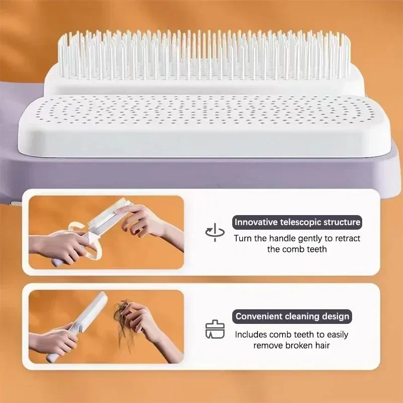 Massage Airbag Comb Straight Hair Comb Rotation Handles Cleaning Hair Loss Anti-Static Hairbrush Self Cleaning Comb for Women