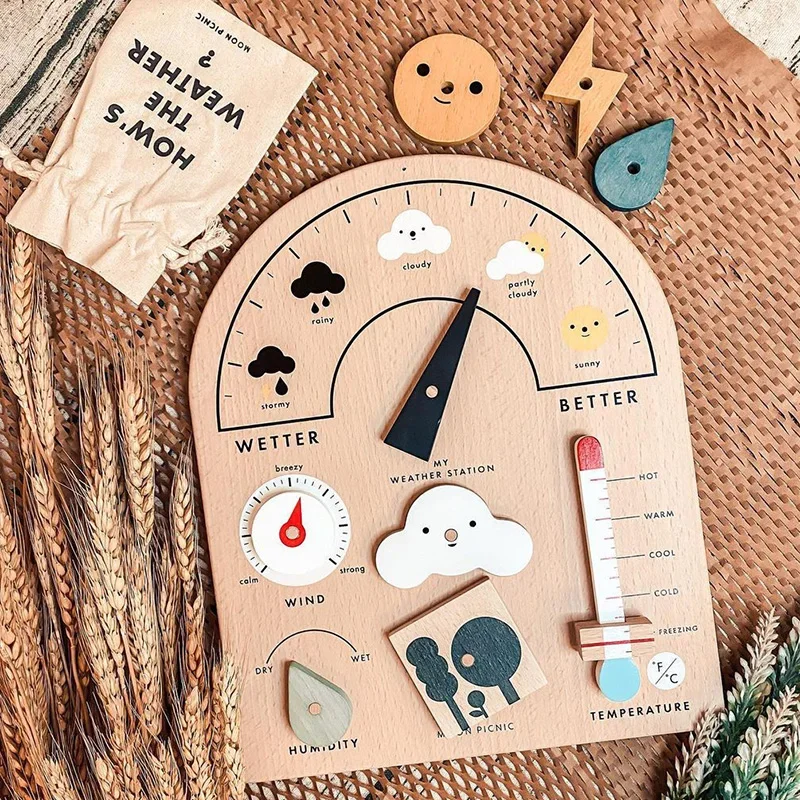 Kids Wood Magnetic Calendar Weather Station Board Weather Enlightening Early Education Calendar Wooden Educational Toy
