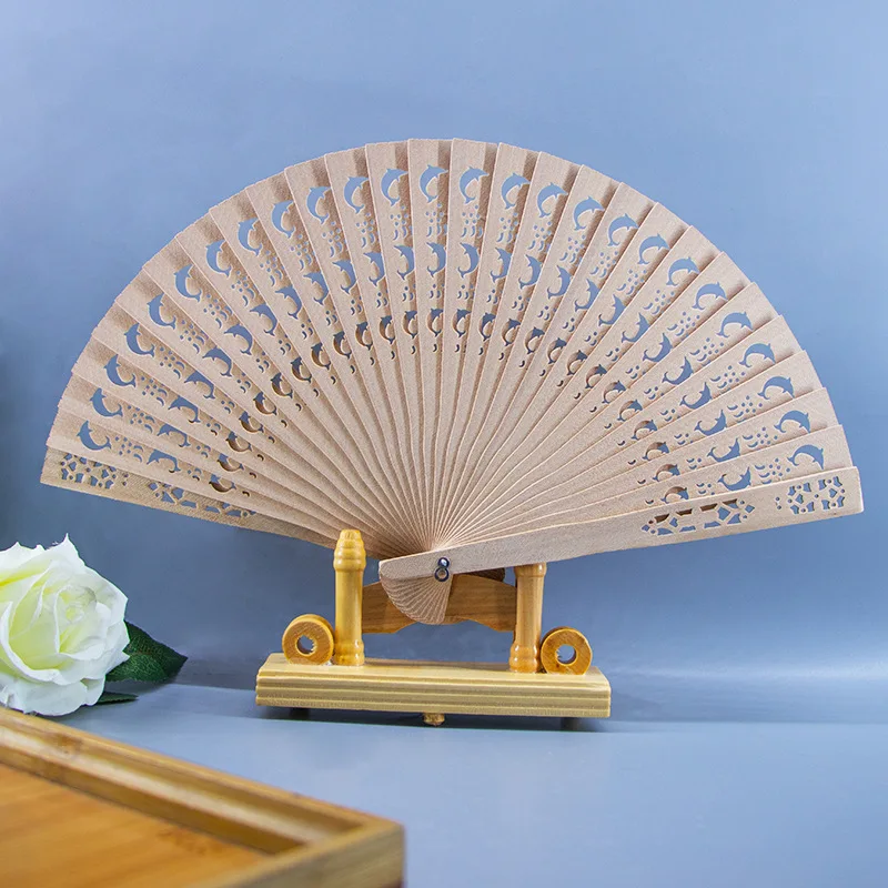 Fully Fragrant Wood Fan, Retro Folding Fan, Hollow Craft, Chinese Style Wedding Return Gift, Wooden Imitation Sandalwood Fan, Fo