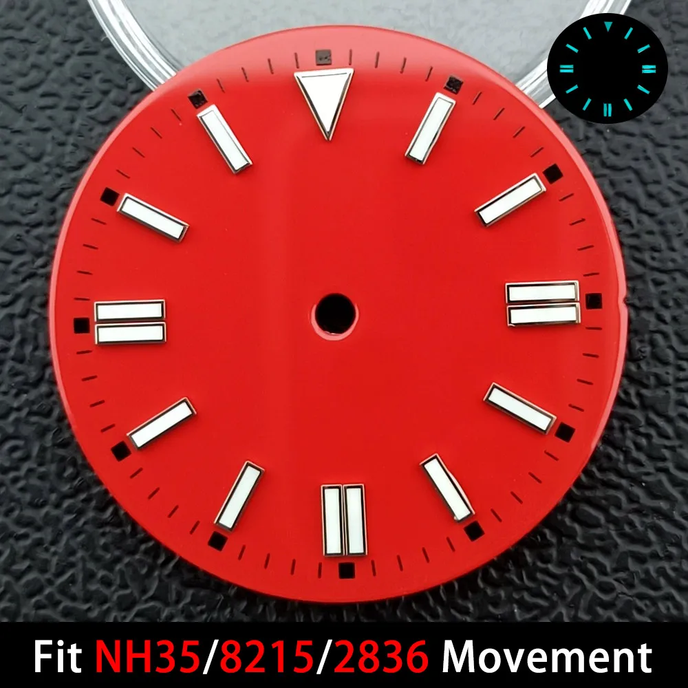 قرص تقويم بقطر 28.5 ملم، تقويم متعدد الألوان، قرص مجاني، أزرق وأخضر BGW9، عقارب مضيئة تناسب حركات NH35/8215/2836