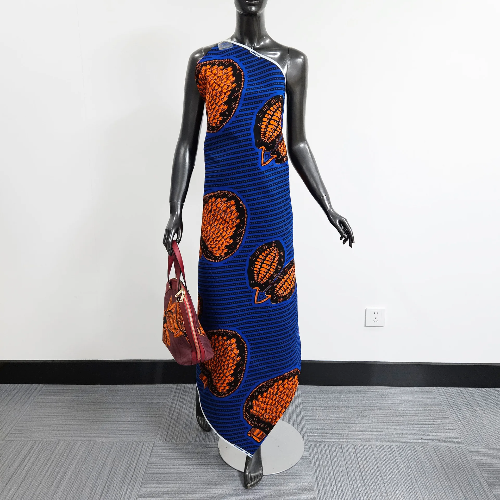 6Yards Long Orange Printed Blue Red Cotton African Wax Fabric 46'' Wide Cotton Fabric for DIY Sewing Clothes Pants Cushion R5205