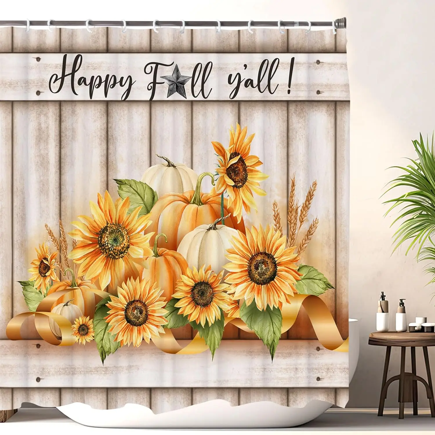 

Осенне-осенняя занавеска для душа в стиле вестерн, занавеска для душа в деревенском стиле с подсолнечником и тыквой, занавеска для душа с крючками, занавеска для душа из ткани в стиле кантри