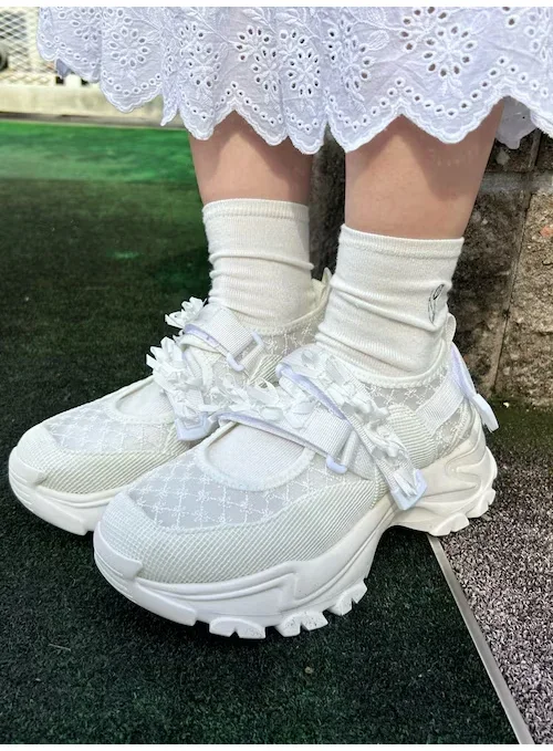

Japanese Style Spring Autumn Women Sneakers Sweet Lolita Dark Girl Embroidery Mesh Bow Female Simple Casual Shoes for Ladies