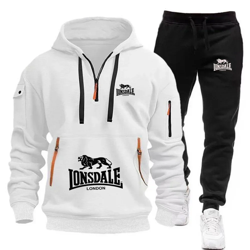 بلوفر رجالي كاجوال، فضفاض ودافئ مكون من قطعتين، هوديي وسراويل رياضية للخريف والشتاء، مجموعة الركض العصرية في الهواء الطلق