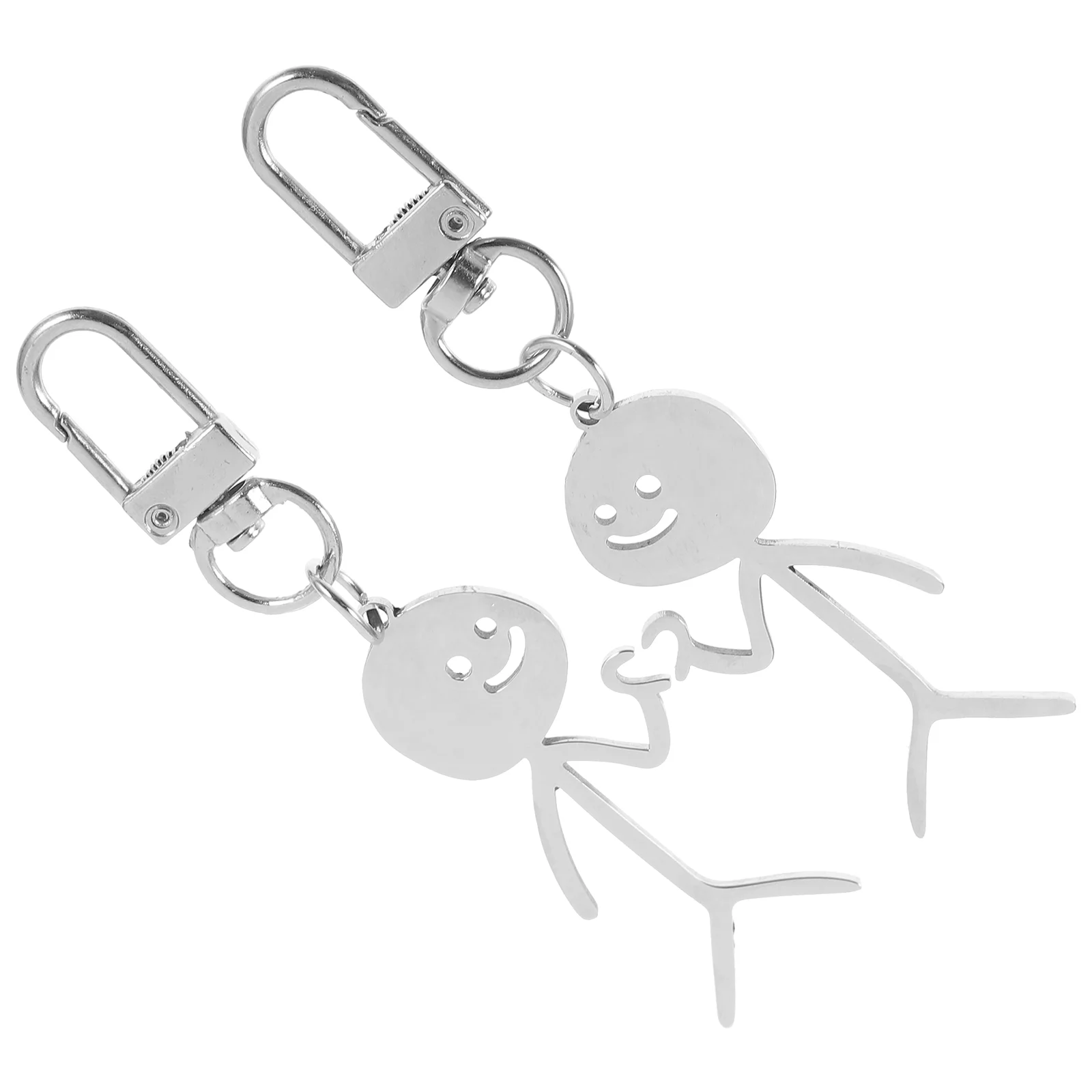 

2 Pcs Cartoon Keychain Bag Ornament Stickman Pendant Stainless Steel Couple Gift Doodle