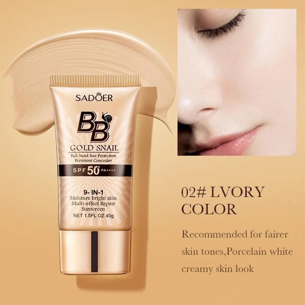 SPF50 Gold Snail Sunscreen BB Cream Liquid Face Base Makeup Cream Foundation BB Foundation Concealer Whitening Cream Face C U3E1