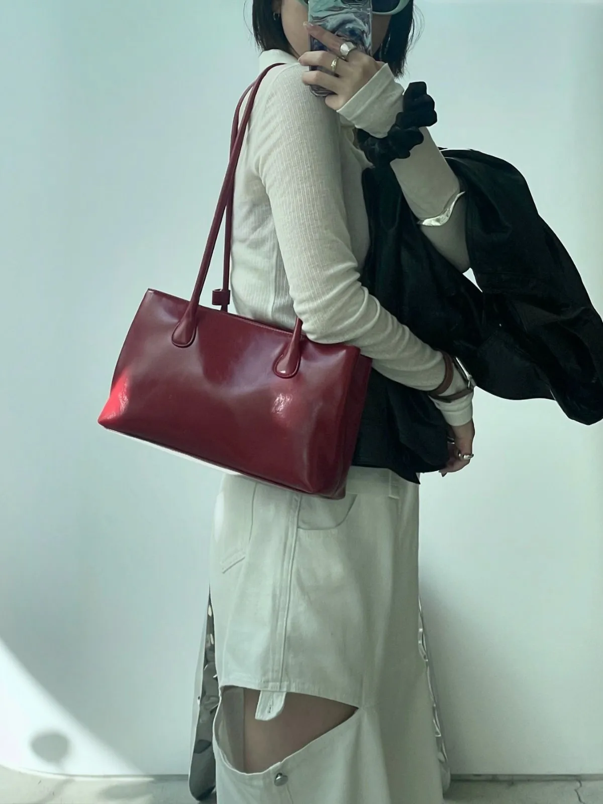 

FIRMRANCH Niche Design Solid Color Long Handle Single Shoulder Armpit Bag Cute Love Coin Purse Pendant Women's Pouch