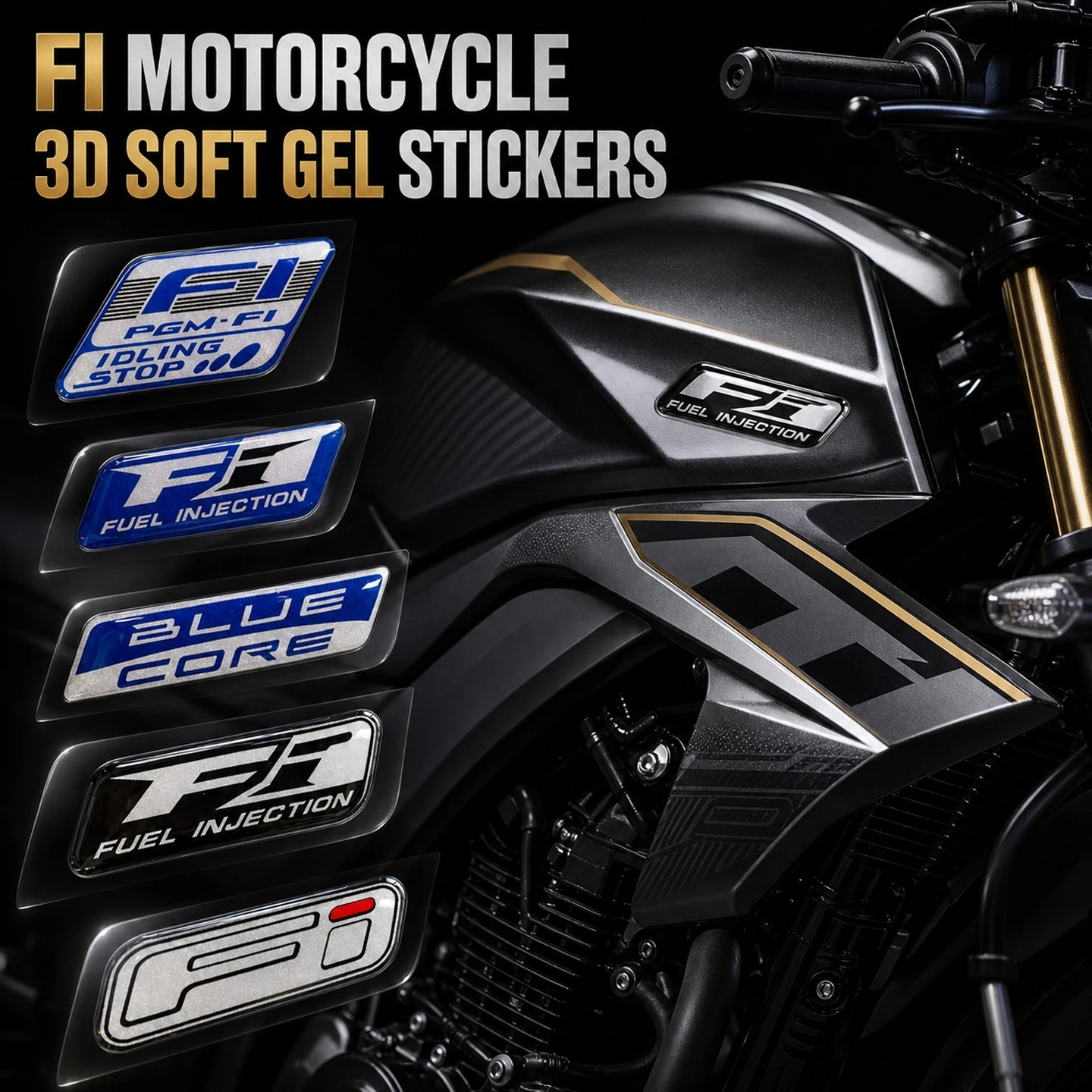 

Fi BLUE CORE 3D Epoxy Gel Sticker Motorcycle Fuel Tank Side Fairing Emblem Badge Fit Waterproof Soft Dome Logo Decal