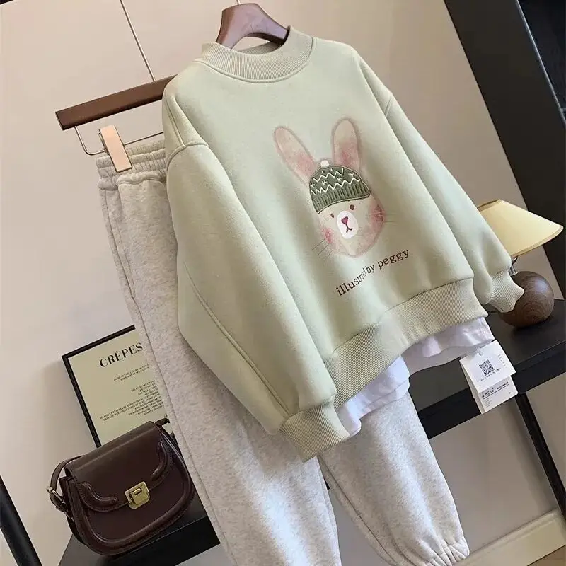 4-15Y Autumn/Winter Teenage Girls' Hoodie Big Kids Korean Edition One piece Velvet Thick Loose Casual Hoodie Sweater