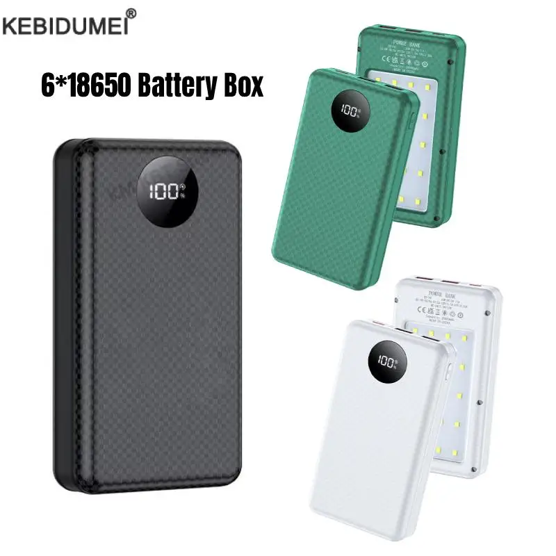 DIY 6*18650 Batterie Power Bank Fall 5V Dual USB Typ C Batterie Halter Shell Kein Löten Lagerung box Mit Camping Lichter