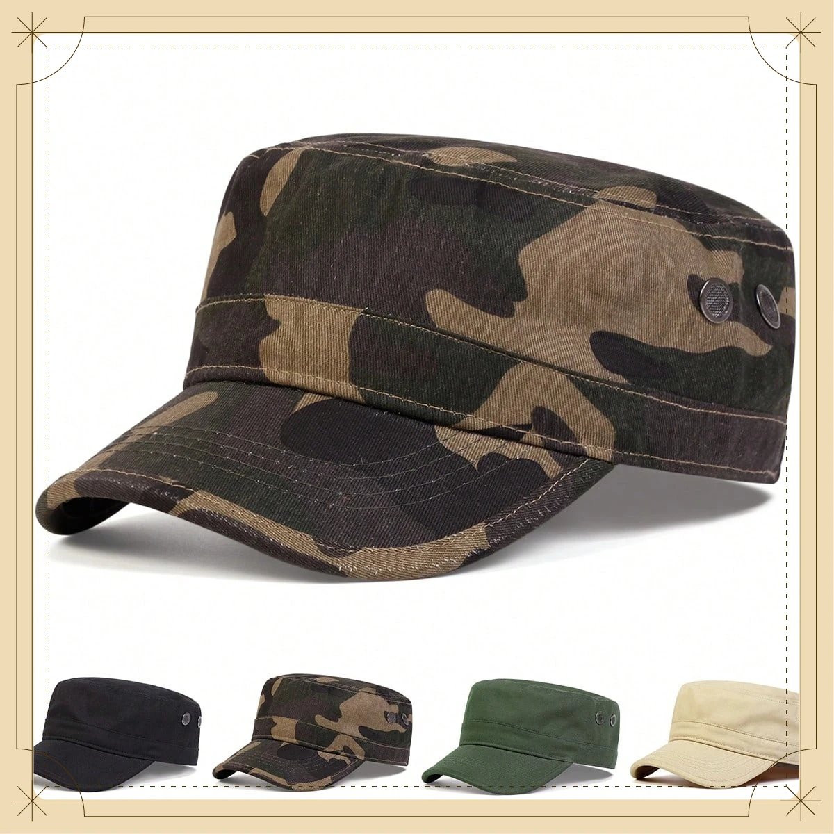 1 Pc Men Camouflage Flat Top Baseball Cap, Adjustable Outdoor Sun Protection Casual Hat For Spring Autumn Travel Beach Party