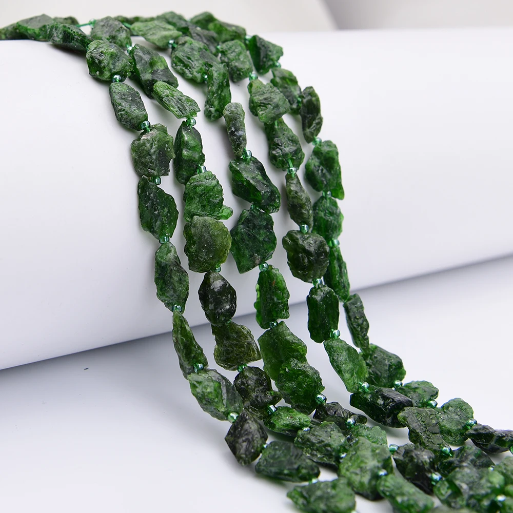 APDGG Natural Green Diopside Stone Freeform Rough Raw Nugget Loose Beads 15.5'' Strand Jewelry DIY