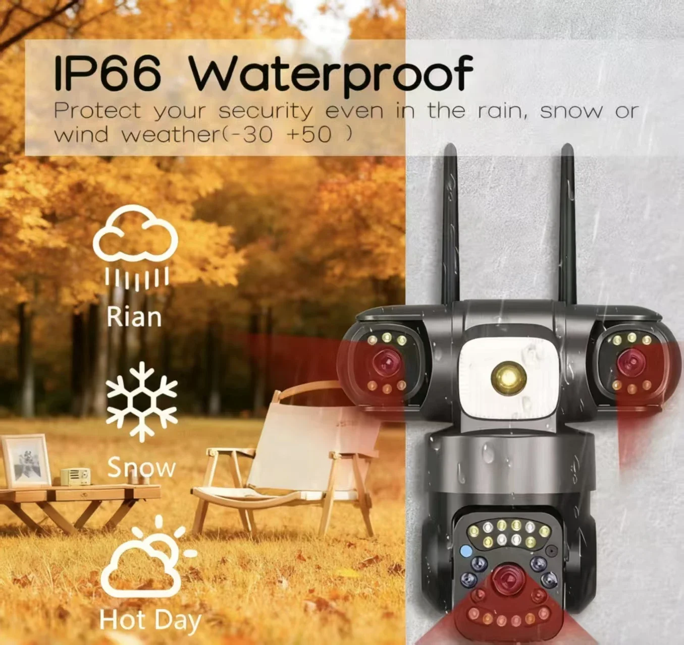 Telecamera WiFi PTZ da 15 MP con tre lenti Tre schermi Visione notturna a colori Telecamera IP di sicurezza esterna Telecamera di sorveglianza CCTV App V380