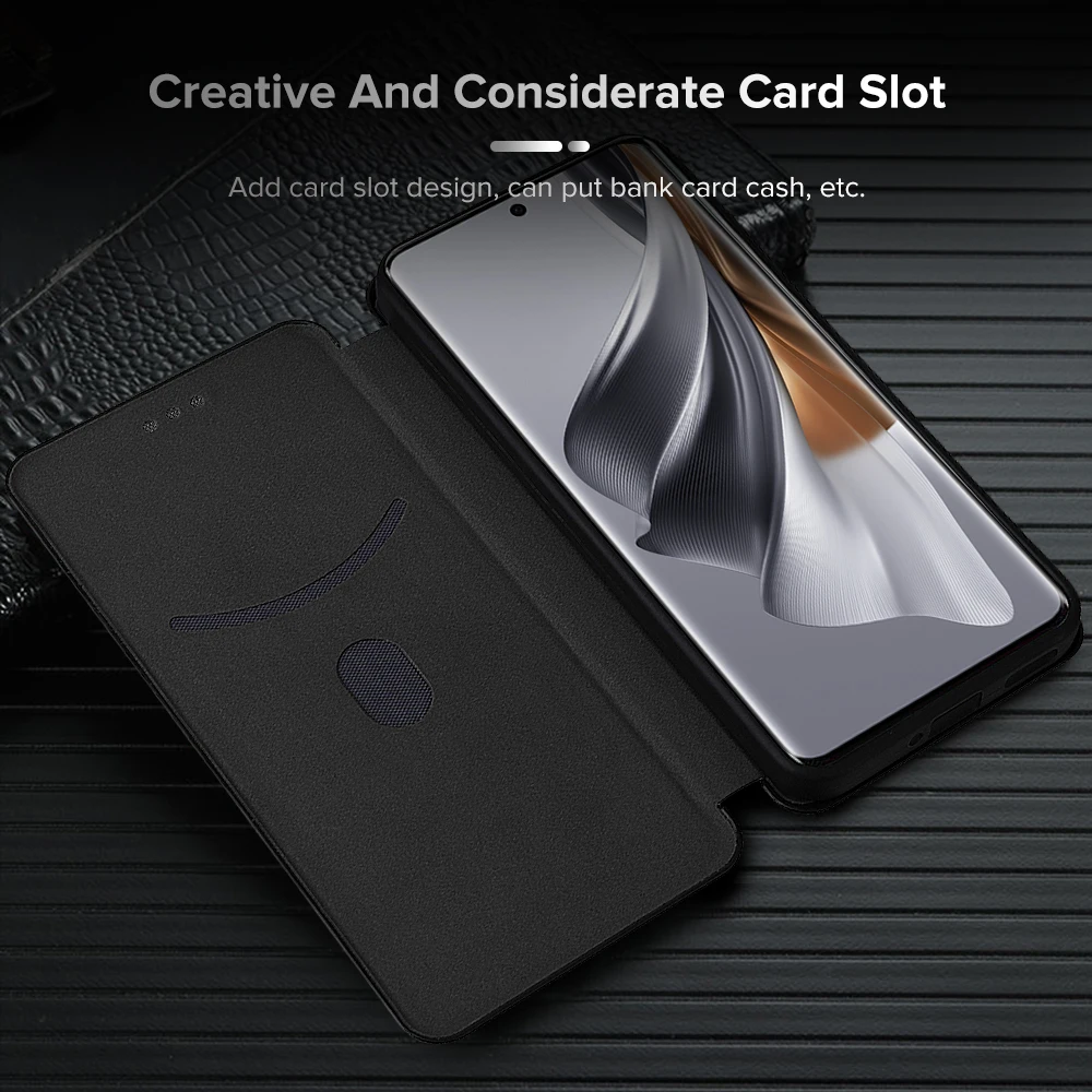 Luxury Carbon Fiber Leather Flip Case For Oppo Reno10 5G With Lanyard Holder Ring Wallet Cover Opo Orro Reno 10 Pro Reno10Pro 5G