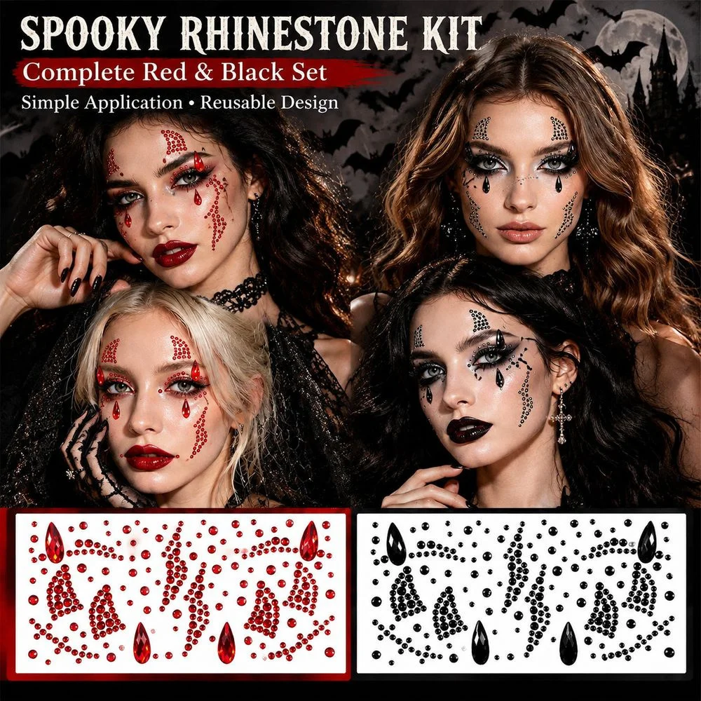 1Pc Face Rhinestone Stickers Halloween Red Black Mixed‑Size Blood‑Tear Gems Self‑Adhesive For Masquerade Horror Costume Looks