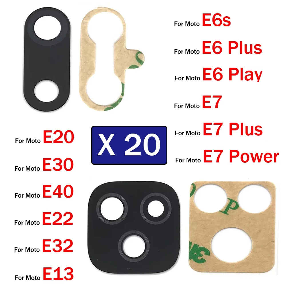 20Pcs/Lot, Back Rear Camera Glass Lens For Moto E4 E7 E6 E6s E5 E7i Plus Play Power E20 E30 E40 E22 E32 E13 E22i With Adhesive