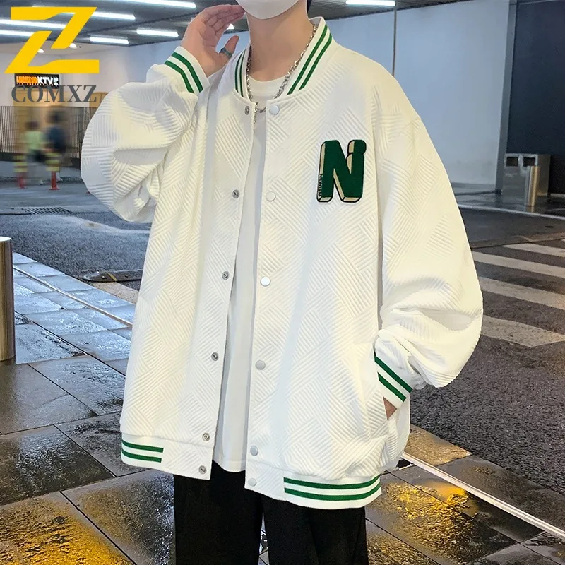 

COMXZ 2025 Мужской однотонный кардиган, толстовка, вязаная жаккардовая бейсбольная куртка, общественная версия, повседневная свободная посадка