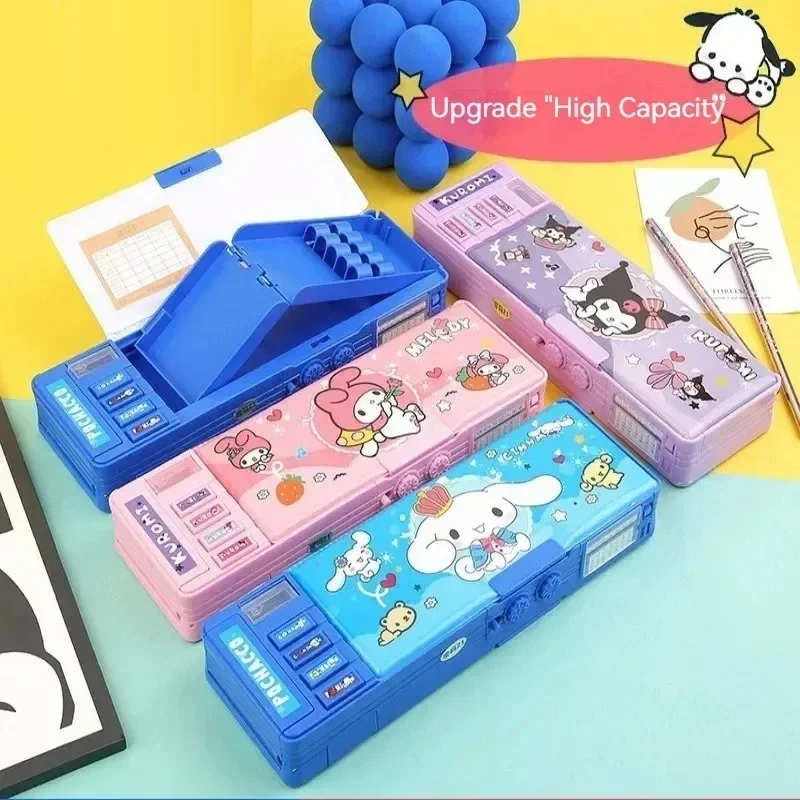 Sanrioed Stationery Box Anime Cinnamoroll Combination Lock Pencil Case Kuromi Student Stationery Kids Pen Holder Multi-Function