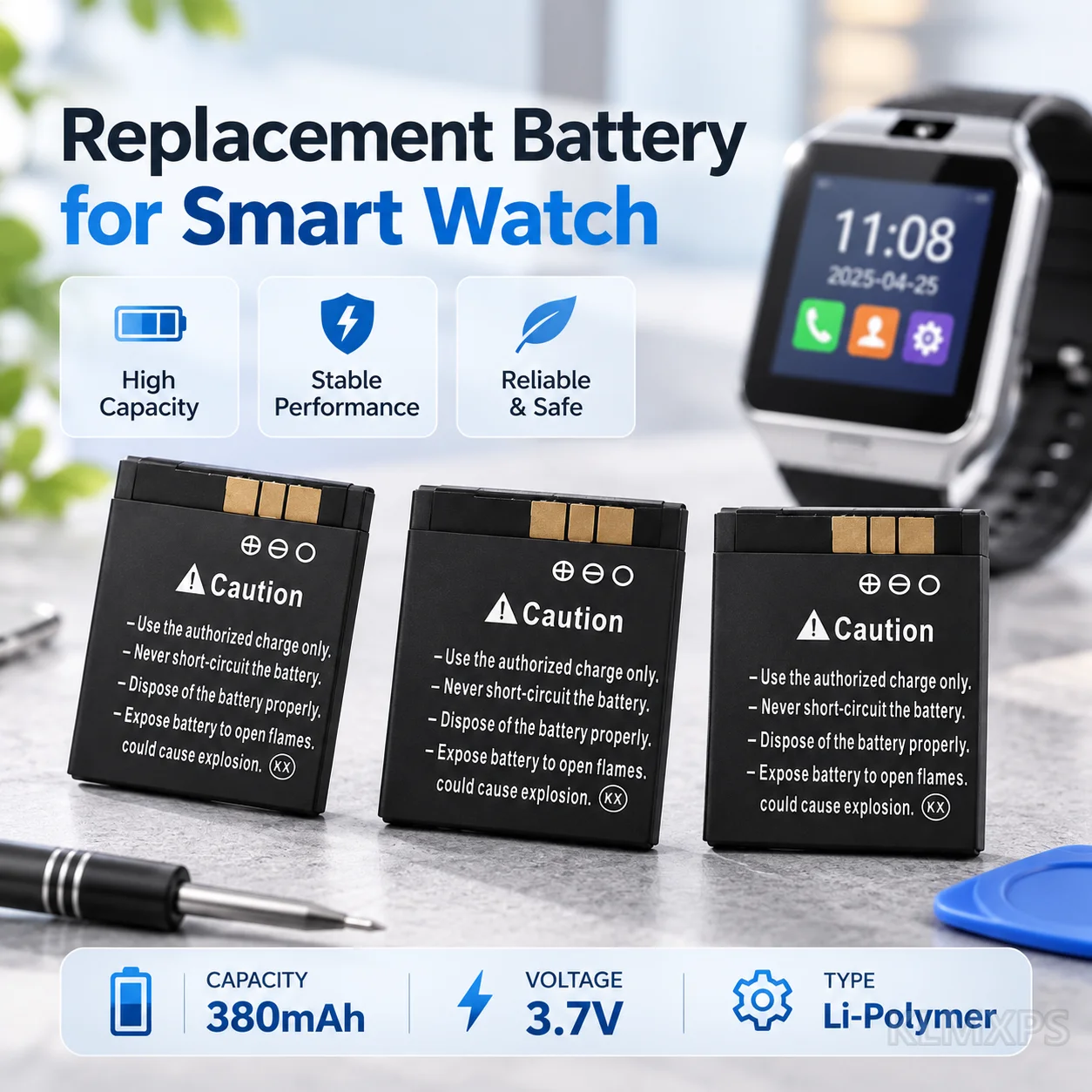 Smartwatch Repair Replacement Battery 3.7V 380mAh Rechargeable Li-ion Polymer Backup For DZ09 KSW-S6 RYX-NX9 A1 Smart Watch