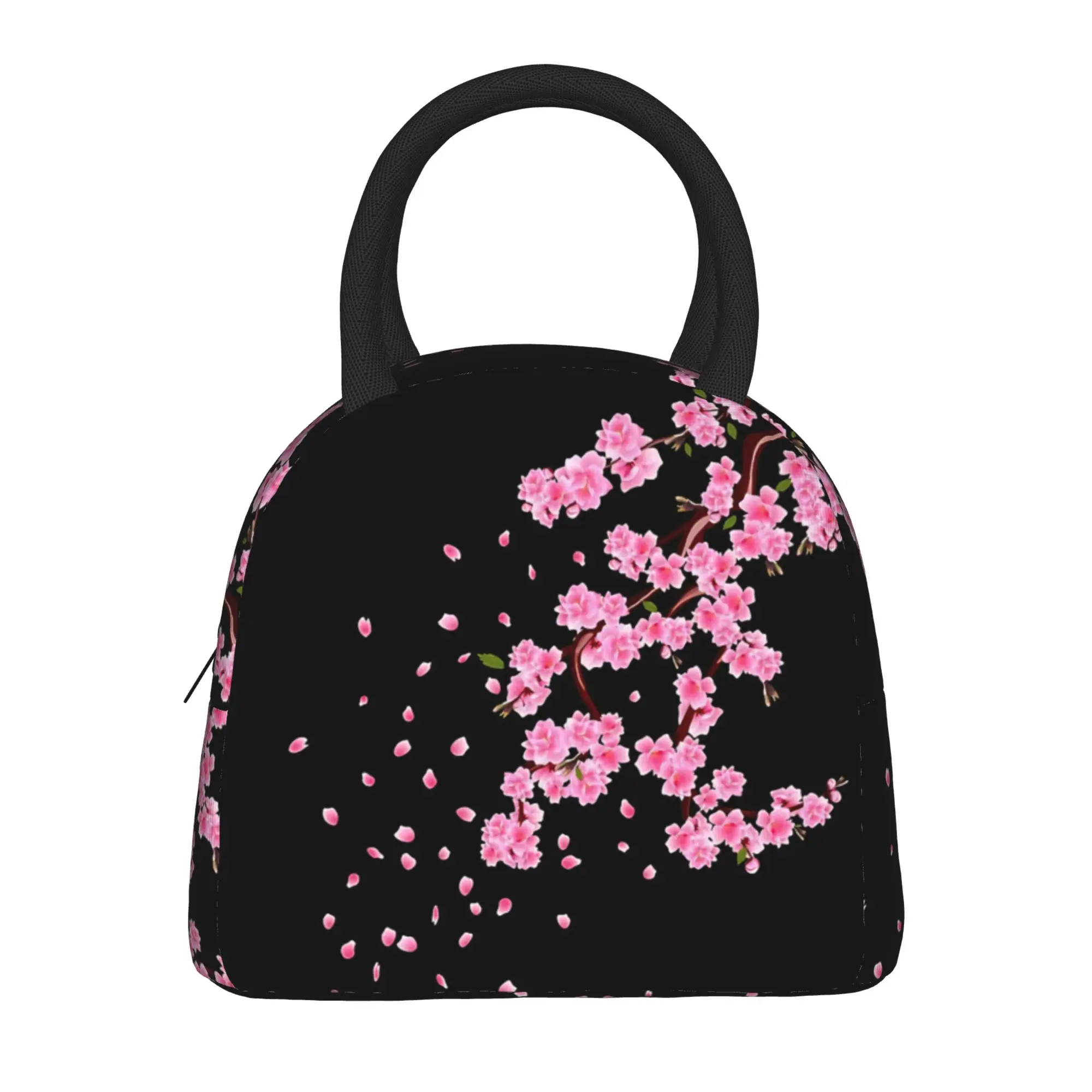 Pink Sakura Cherry Blossom Lunch Bag Kawaii Lunch Box Travel Portable Insulated Tote Food Bags For Men Oxford Design Cooler Bag