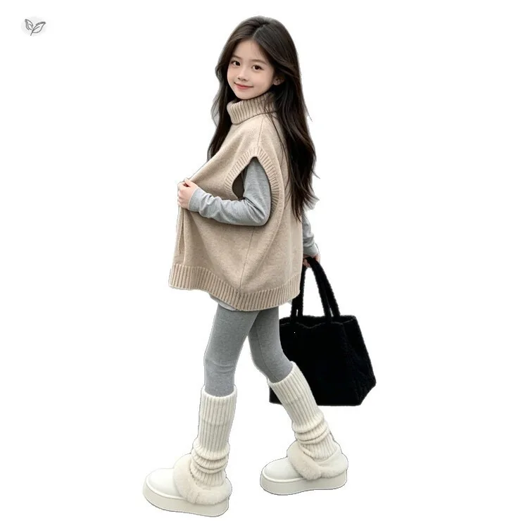 Vest Girls Autumn and Winter 2026 Korean New Khaki Sweater Vest for Middle Aged Children Fashion and Verastile