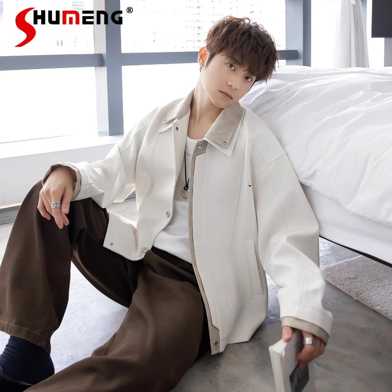 

Men's 2025 Autumn New Stylish Double Collar Color Block Jackets Trendy Men's Long Sleeve Handsome Tops Male Fashion Lapel Coats