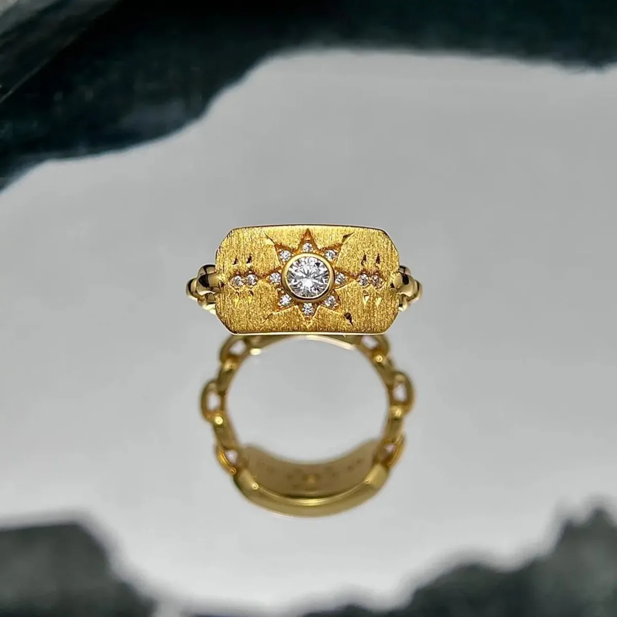 

Винтажное кольцо-цепочка из стерлингового серебра 925 пробы с гексаграммой, кубинская цепочка, кольцо унисекс, золото Rigato, циркон, звезда Давида, печатный браслет на палец, ювелирные украшения