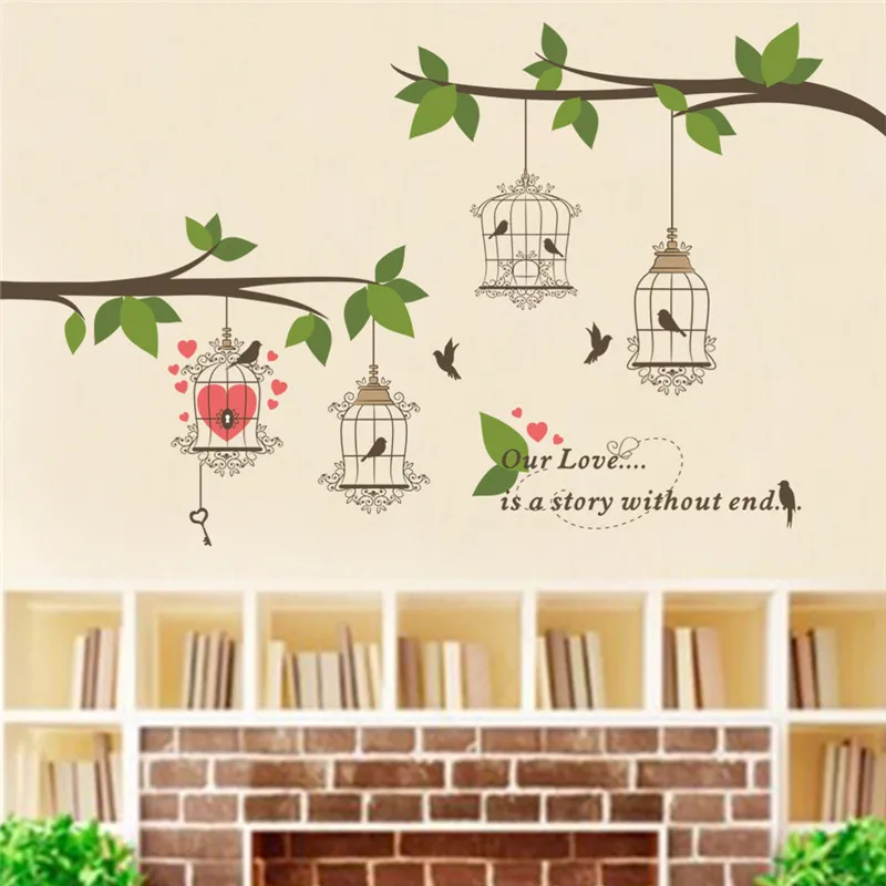 Creative Bird Cage Tree Branches Wall Sticker For Living Room Bedroom Decoration Quotes Mural Art Diy Home Decal Pvc Poster