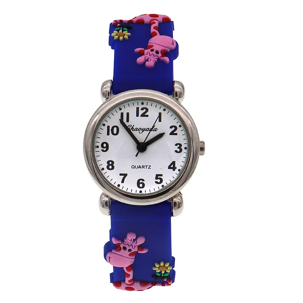ساعة يد كارتونية للأطفال مع حزام سيليكون بتصميم زرافة ملونة على مدار الساعة للأطفال