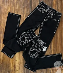 Pantalones vaqueros bordados de moda gótica Vintage, hermosos pantalones vaqueros de pierna ancha Y2k de pierna recta, ropa de ocio callejero de Hip Hop para hombres Y2K