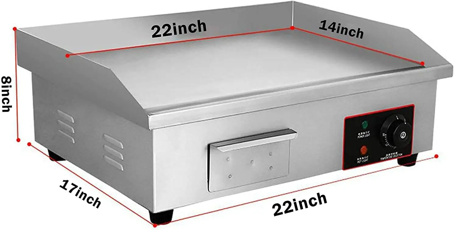 Electric Countertop Griddle Stainless Steel BBQ Flat Top Grill Hot Plate, Adjustable Thermostatic Control 122°F-572°F, Stainless