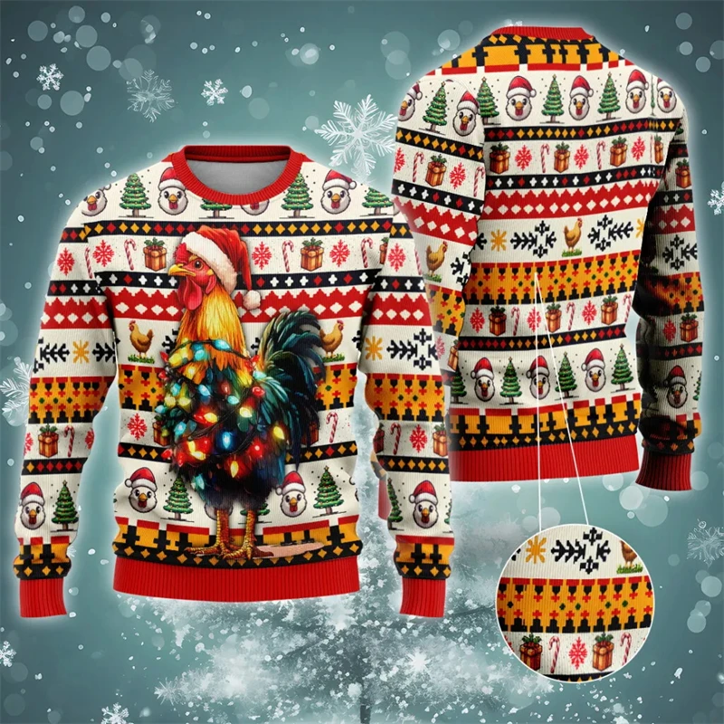 

New Santa Claus Ugly Christmas Sweaters For Men Funny Animal Rooster Graphic Sweatshirts Unisex Pullovers Men Clothing