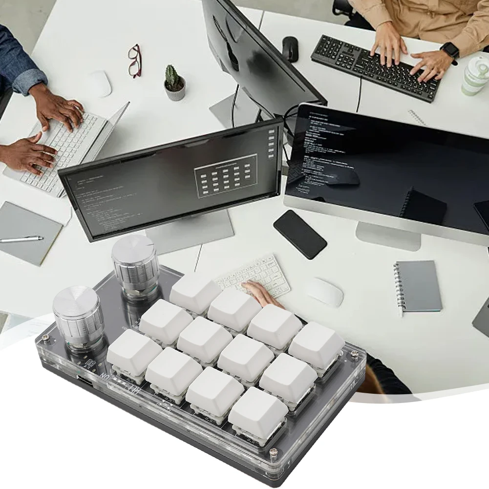 Teclado mecánico multifuncional programable, teclado de 12 teclas y 2 botones con 12 teclas y 2 perillas, teclado pequeño DIY