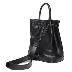 Single Shoulder Strap Design Backpack Genuine Soft Cowhide Ladies Shoulder Bag Luxury Black Leather Bucket Handbag Large Tote