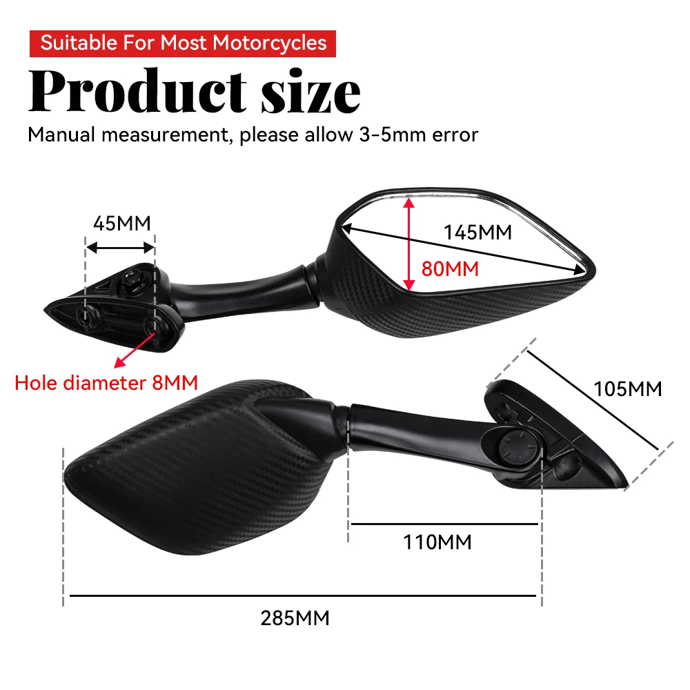 Motorcycle Side Mirror Side Rearview Mirror For Yamaha XMAX 300 400 125 250 2017 2018 2019 YZF R3 R25 2015 2016 2017