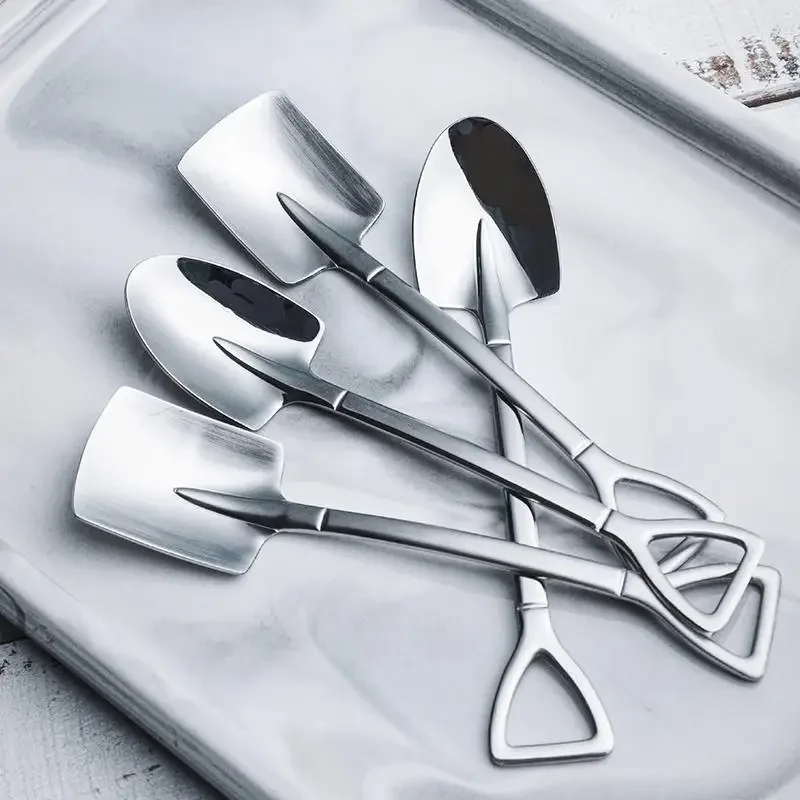 1 Pcs Shovel Spoons Stainless Steel Teaspoons Creative Coffee Spoon For Ice Cream Dessert Scoop Tableware Cutlery Set