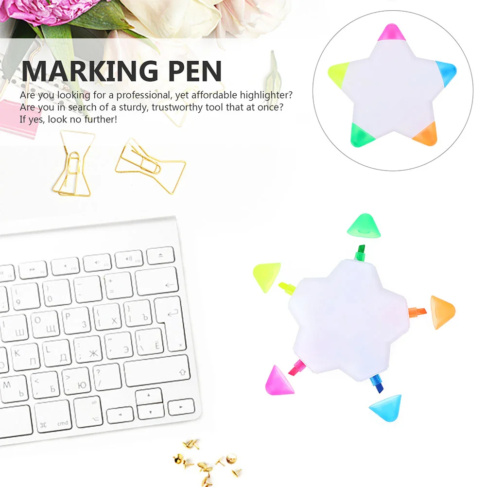 Five-color Petal Brush Chalk Pens Mark Star Shape Students Stationery for Plastic Highlighter Writing Highlighters Marker