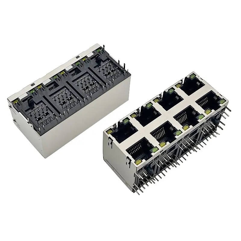 2PCS 5921 RJ45 network port network socket 2*4 double-layer 8P8C interface with light strip and shielded crystal head socket