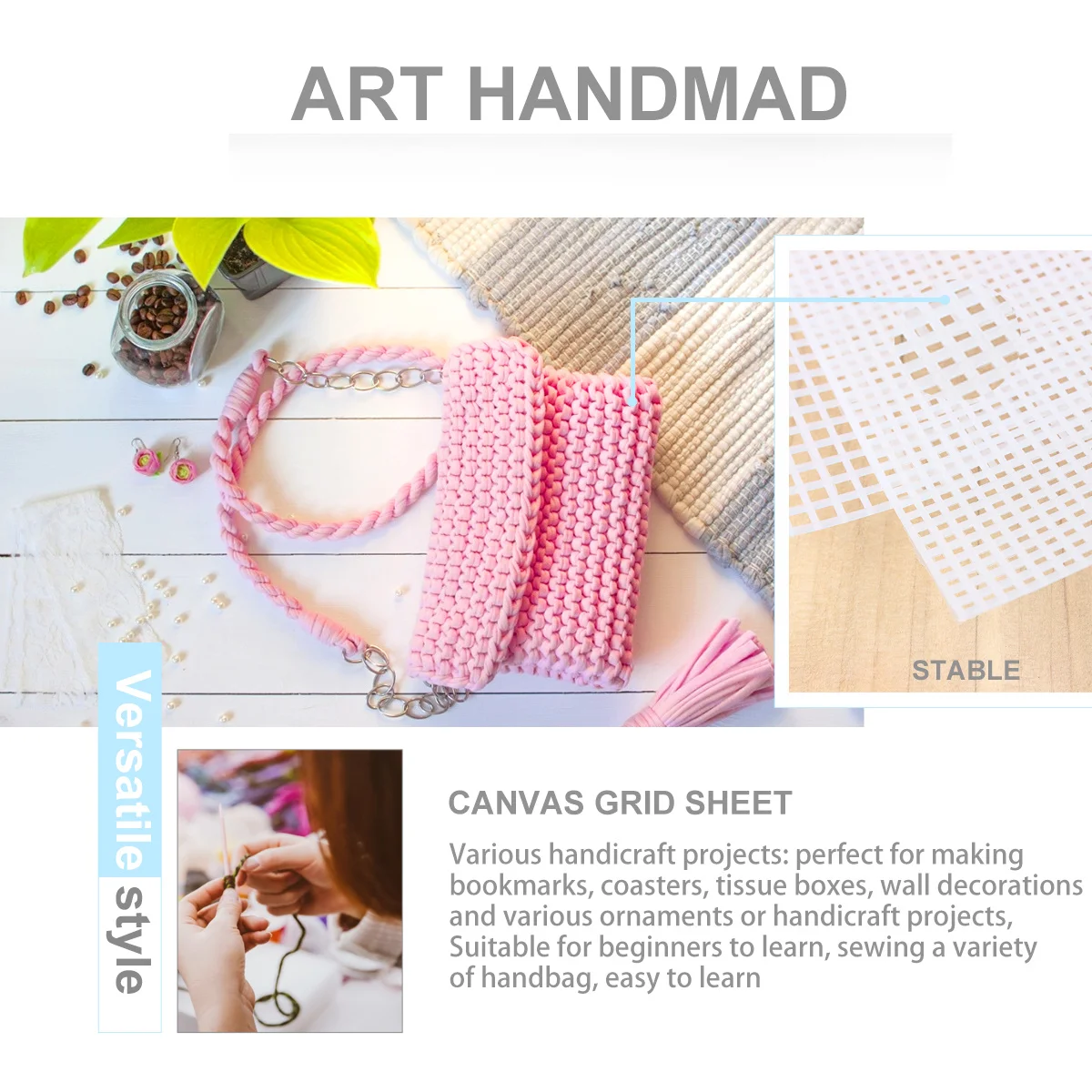 

3Pcs Mesh Plastic Canvas Sheets Durable Pe Material for DIY Coaster Pad Cross Stitch Embroidery Crafting Accessories