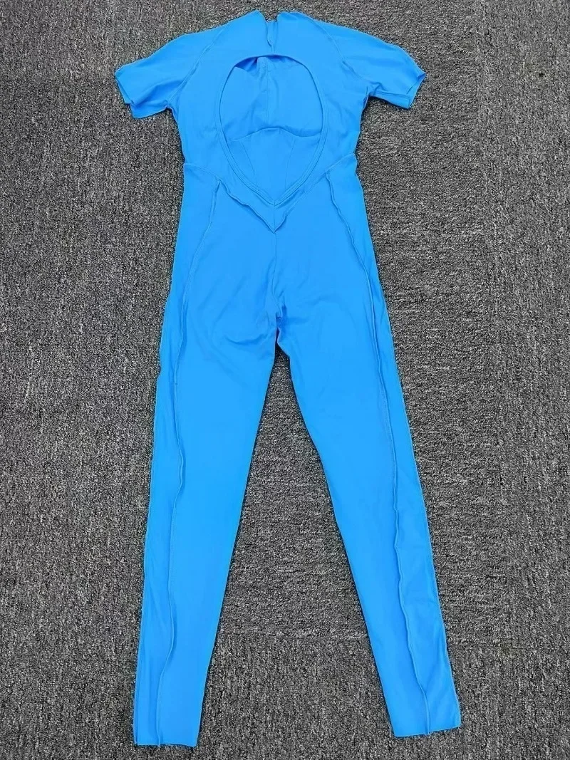 Nahtlose Yoga-Overalls, Sport-Fitness-Kombination, Hüftheben, offener Rücken, kurzärmeliges Set, Outdoor, Fitnessstudio, Workout, Trainingsanzüge für Damen – Detail 2