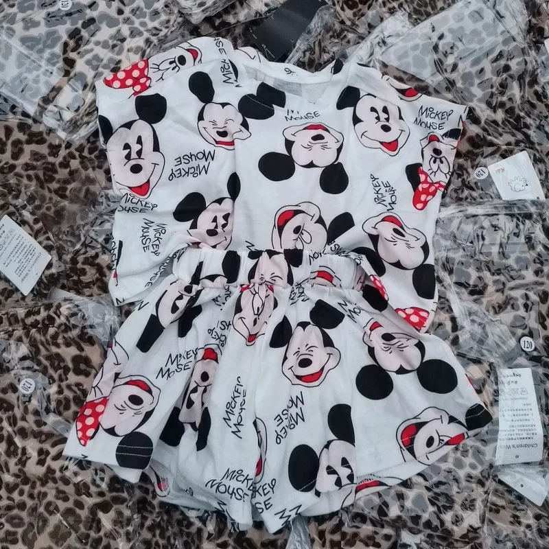 Disney-mickey mouse t-shirt e shorts de manga curta para meninos e meninas, minnie, desenhos animados bonitos, novo, verão