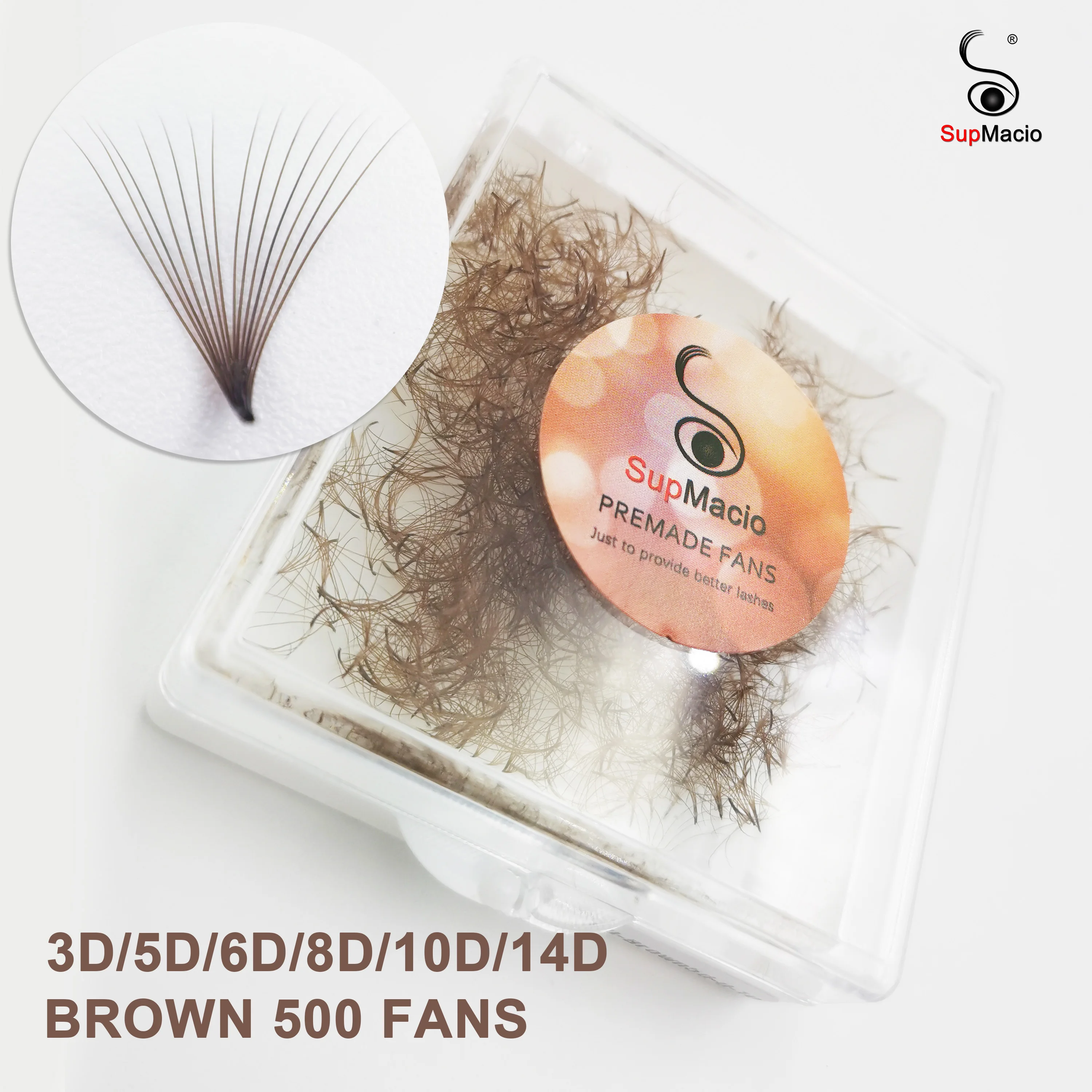 Supmacio 브라운 루스 팬 래쉬 익스텐션 500 3D 5D 6D 8D 10D 뾰족한 베이스 소프트 플러피 .07 ProMade 볼륨 팬 러시안 볼륨