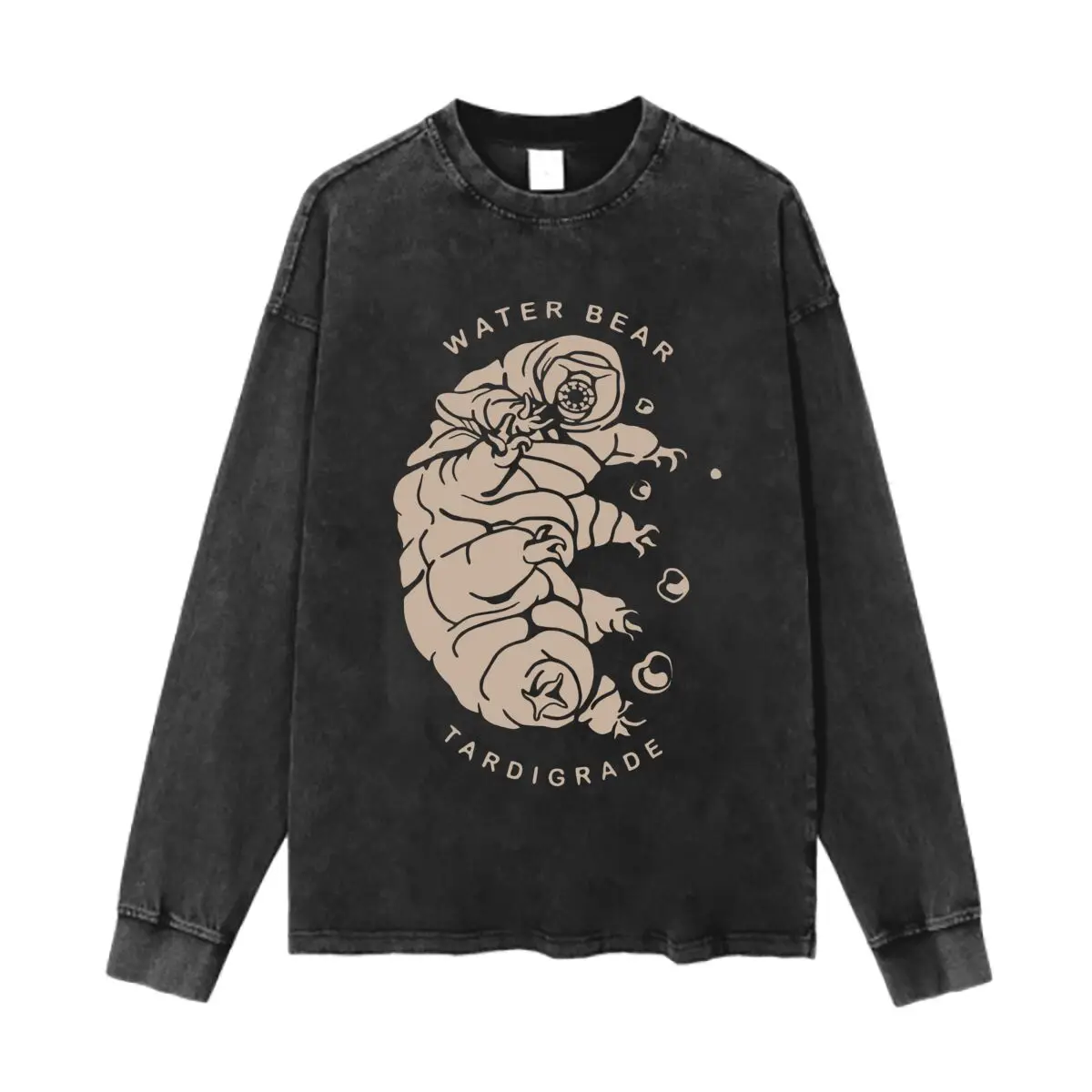 Water Bear Tardigrade Graphic Washed Vintage Long Sleeves Cotton Tee Shirt Solid O Collared For Men's And Women's