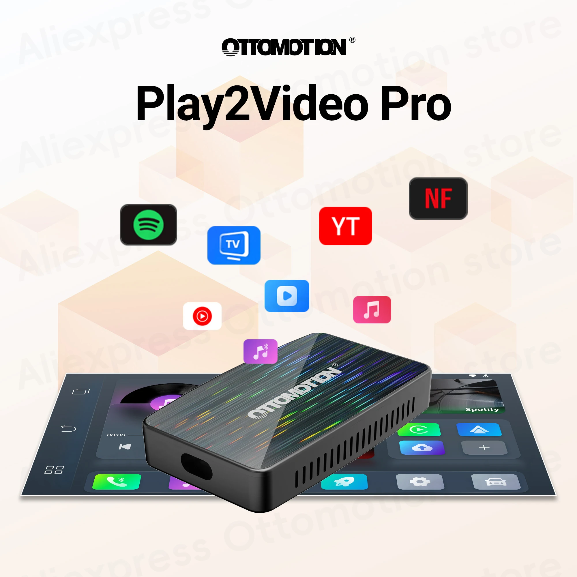 

Ottomotion Play2Video PRO для Youtube Netflix IPTV беспроводной CarPlay Android авто адаптер видеобокс для автомобильных аксессуаров 2024