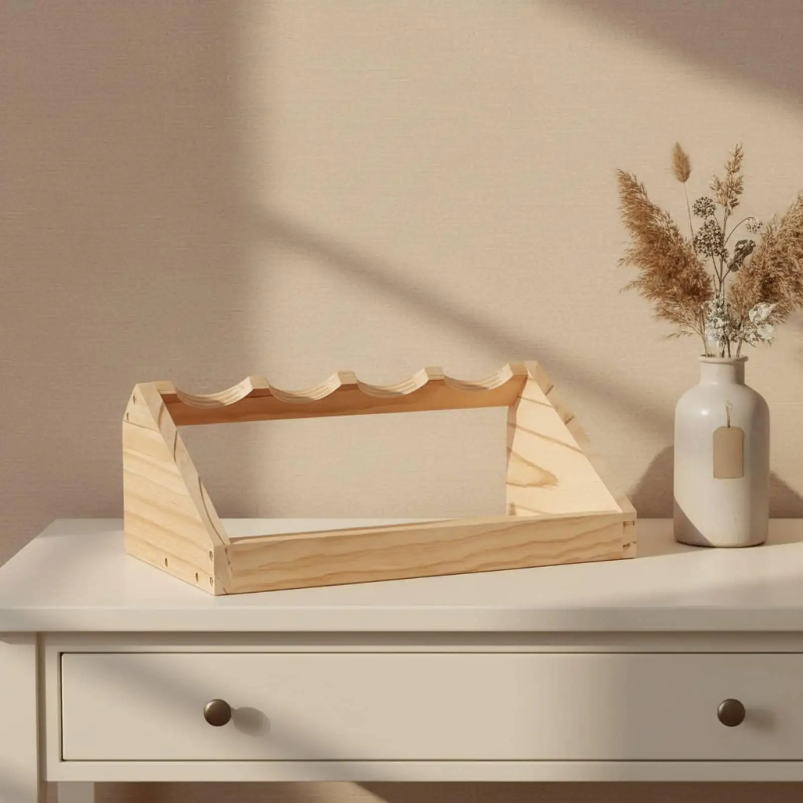 Wooden Countertop Vintage Rack Compact Freestanding Vintage Rack with Inclined Design Wood Finish for Kitchen Counter, Home Bar,
