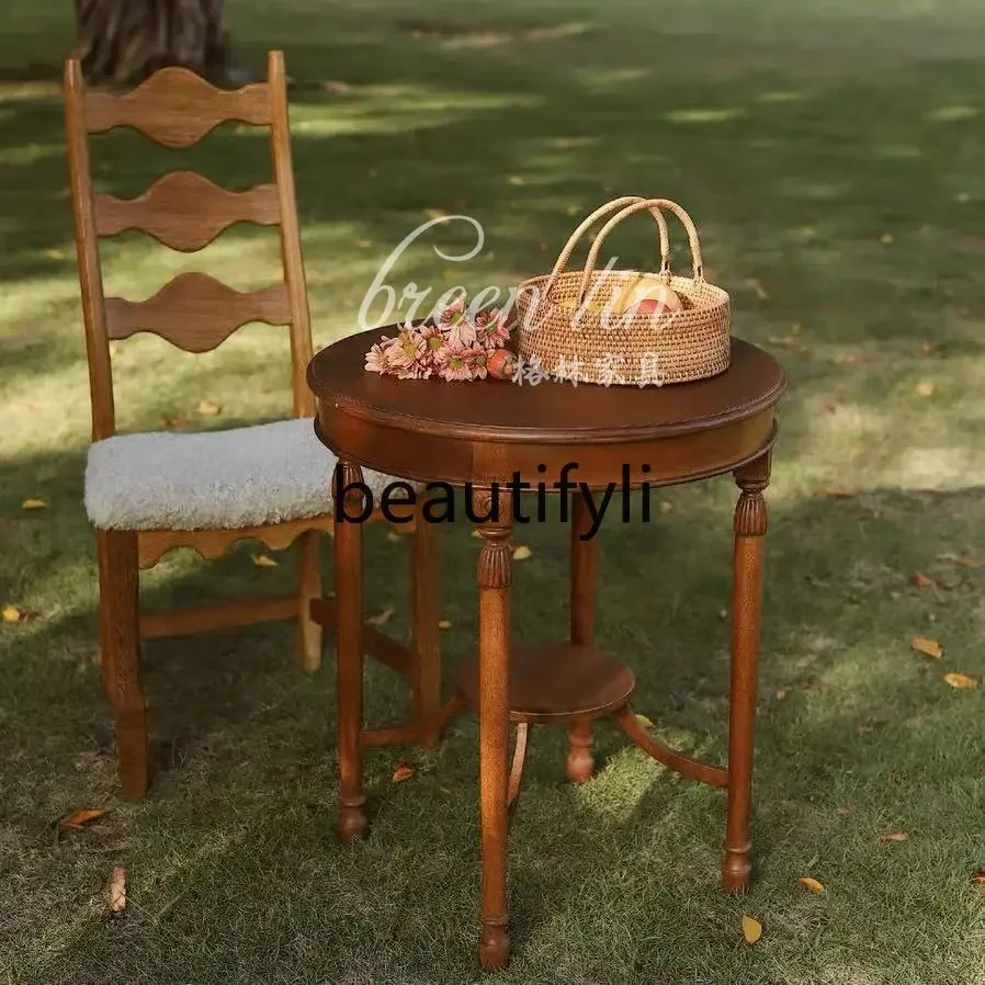 

ff American rural round solid wood edge table/French pastoral coffee table//simple art balcony tea table