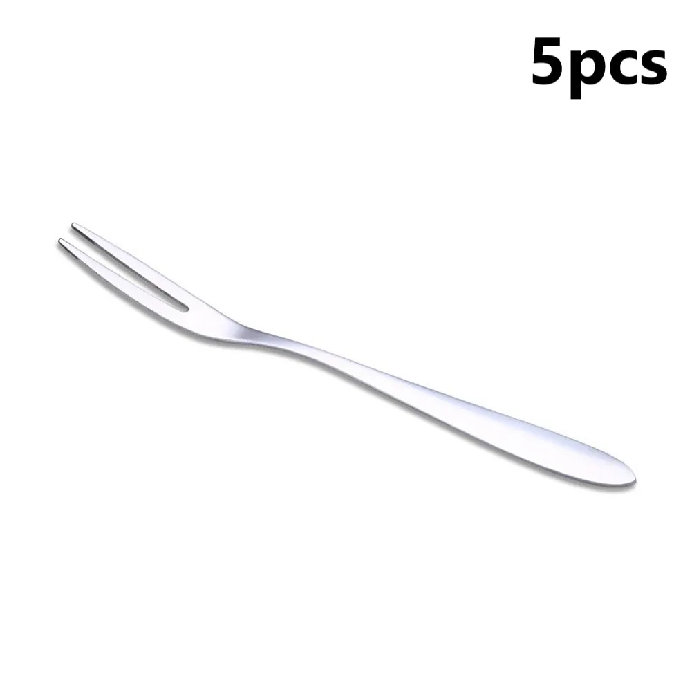 Household Supplies Fruit Fork Household Supplies 12.8*0.9cm 5pcs Camping For Family Restaurant Stainless Steel