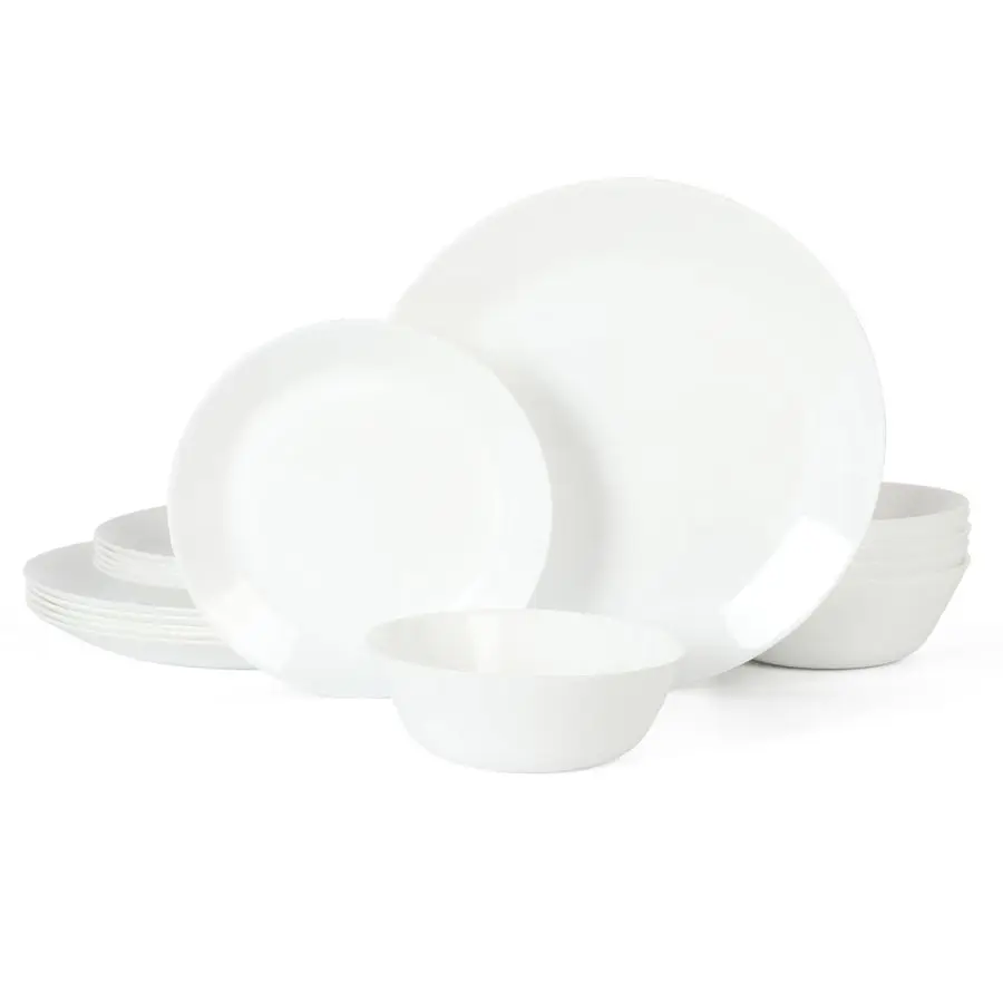 

Набор посуды Opalton из 18 предметов: тарелки и миски из опалового стекла, устойчивые к сколам и повреждениям, легкий белый обеденный набор на 6 персон, для микроволновой печи